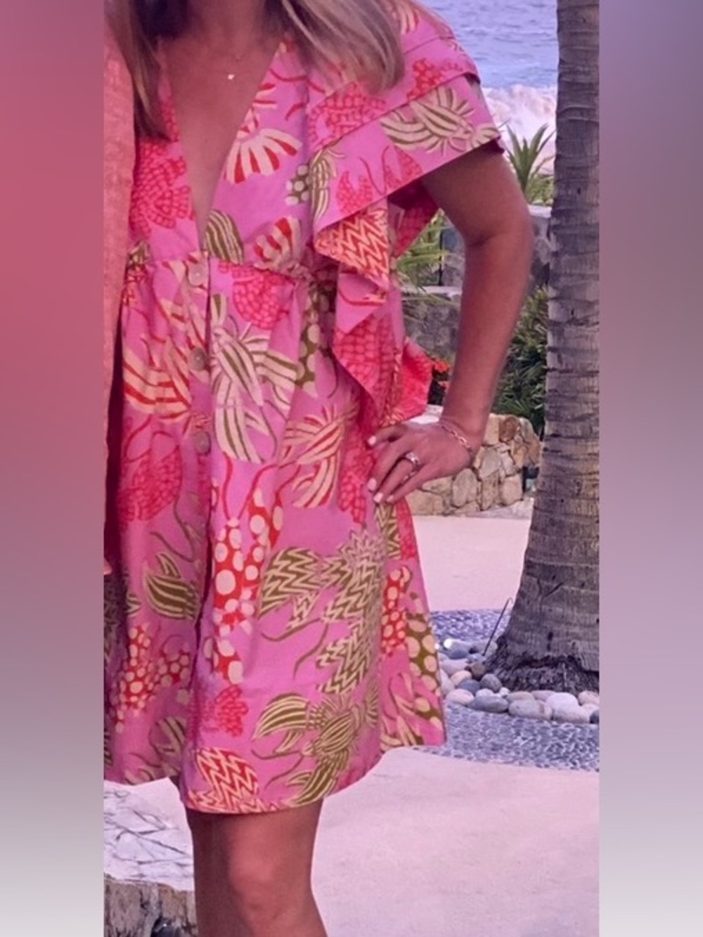 Farm Rio Pink Tropical Button-Front Dress - Picture 5 of 5